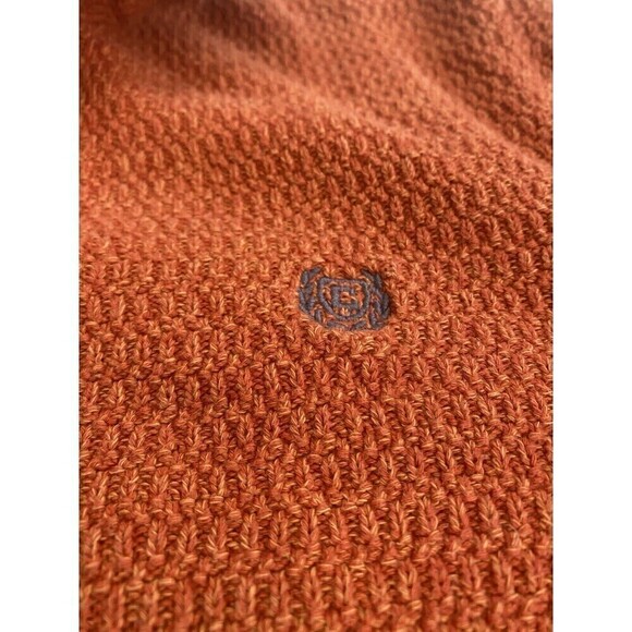 Chaps Ralph Lauren Sz L Mens Mock Neck Orange Henley Sweater With Elbow Patches - Picture 3 of 8